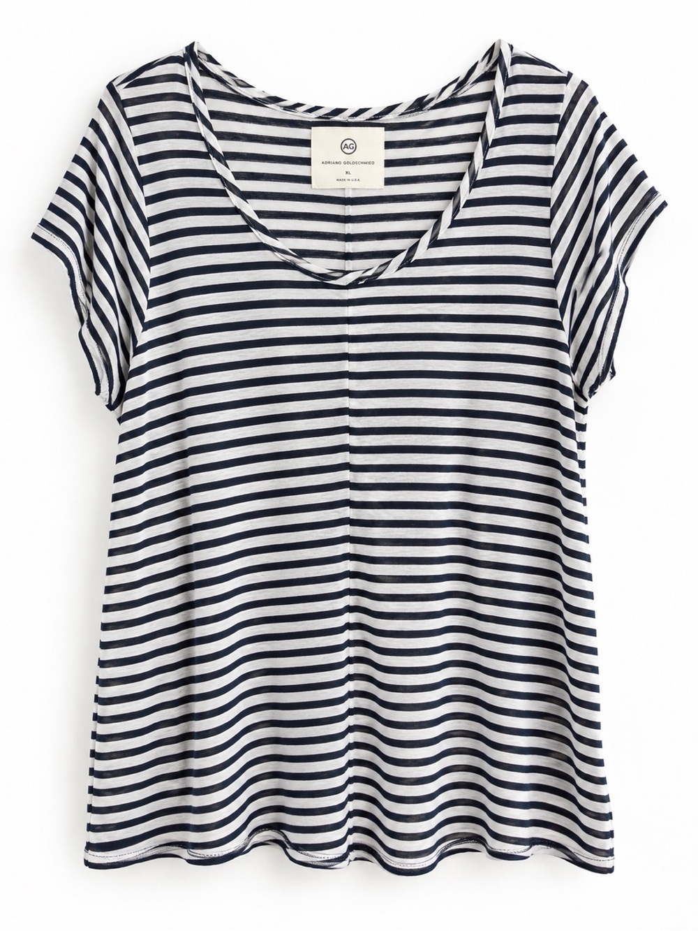 AG Adriano Goldschmied Navy White Striped Tee XL Modal Drapey Coastal